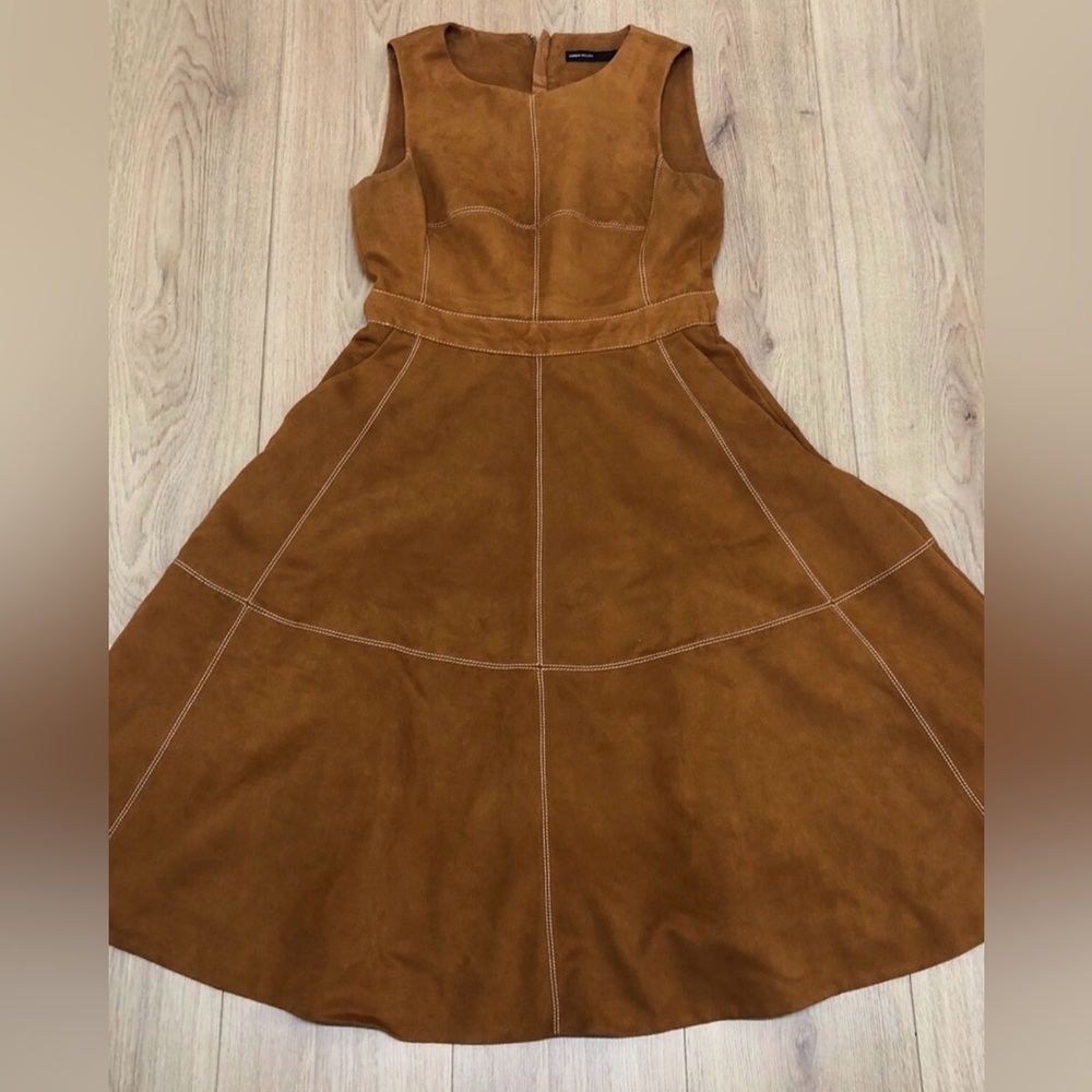 Suede A-Line Sleeveless Dress in Warm Chestnut